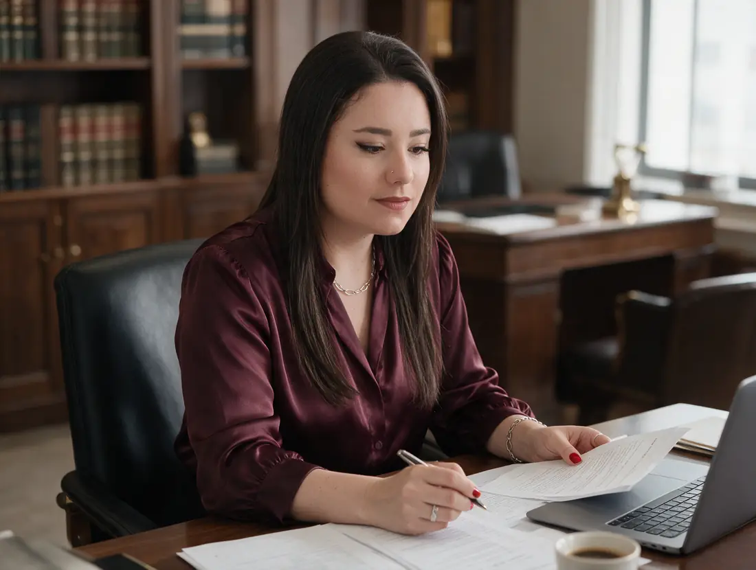 Advogada analisando documentos de um caso no Siqueira Advogados